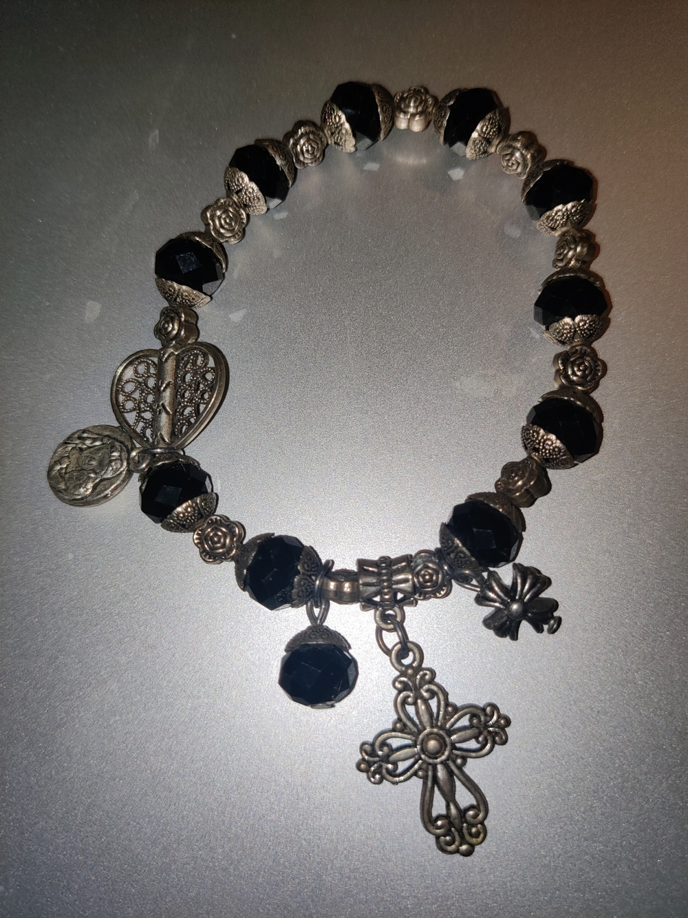 Vintage Elastic Mother Mary Rosary Bracelet